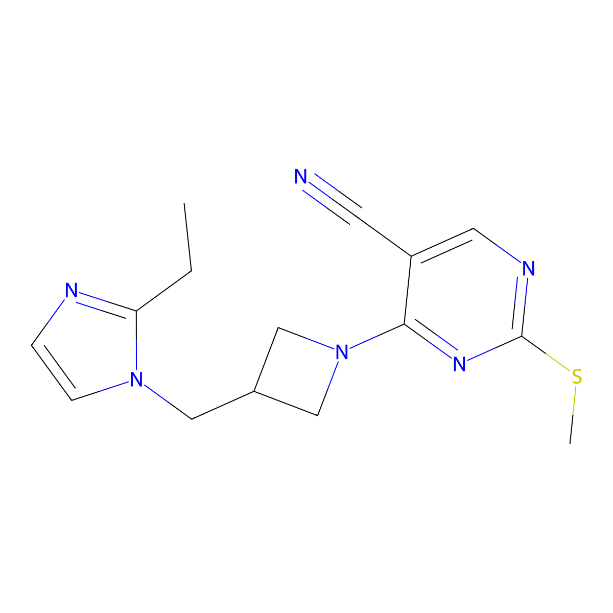 4-{3-[(2-ethyl-1H-imidazol-1-yl)methyl]azetidin-1-yl}-2-(methylsulfanyl)pyrimidine-5-carbonitrile molecular structure, CAS 2742040-61-3
