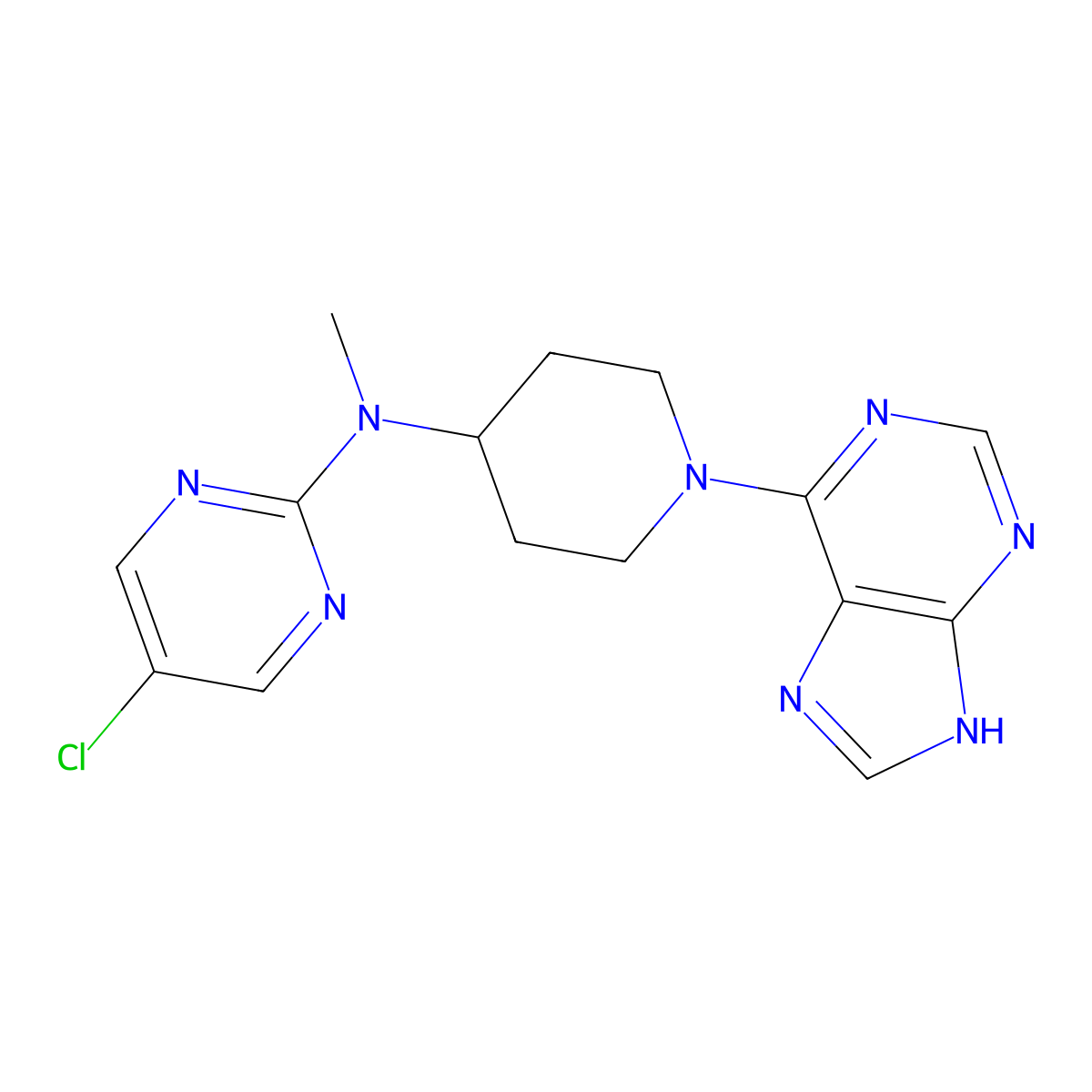 5-chloro-N-methyl-N-[1-(9H-purin-6-yl)piperidin-4-yl]pyrimidin-2-amine molecular structure, CAS 2742040-62-4