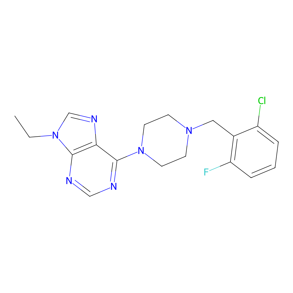 6-{4-[(2-chloro-6-fluorophenyl)methyl]piperazin-1-yl}-9-ethyl-9H-purine molecular structure, CAS 2742040-66-8