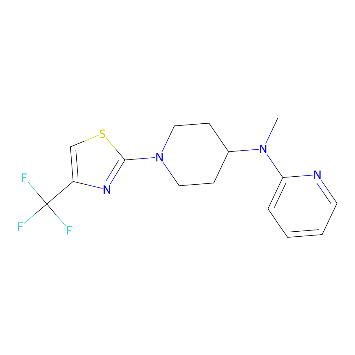 N-methyl-N-{1-[4-(trifluoromethyl)-1,3-thiazol-2-yl]piperidin-4-yl}pyridin-2-amine molecular structure, CAS 2742040-70-4