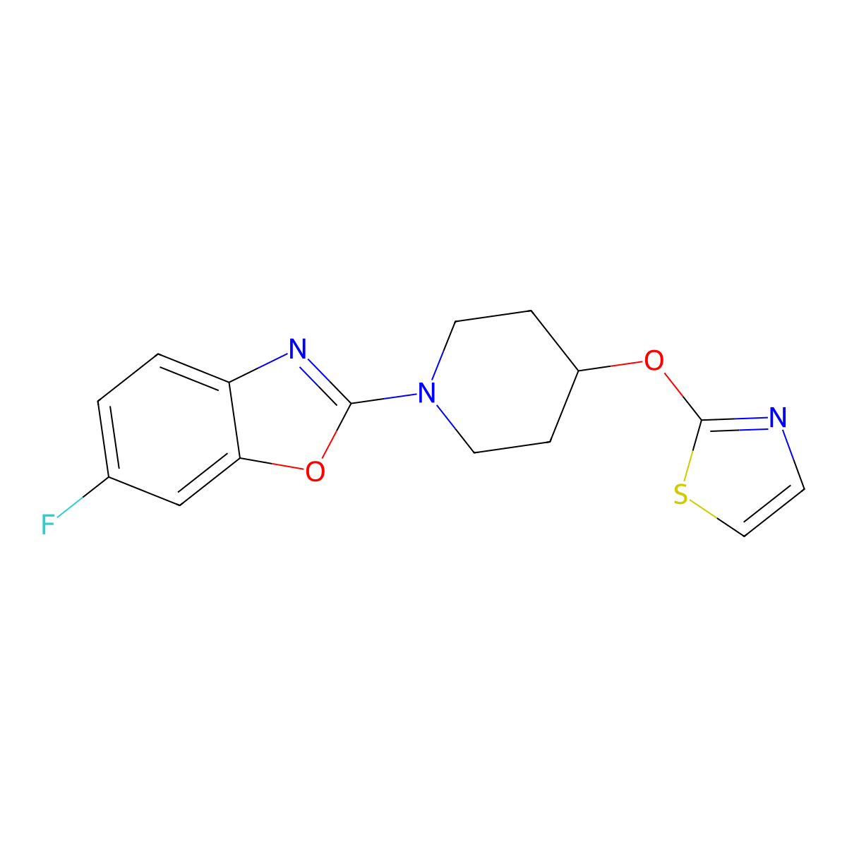6-Fluoro-2-[4-(1,3-thiazol-2-yloxy)piperidin-1-yl]-1,3-benzoxazole molecular structure, CAS 2742040-71-5