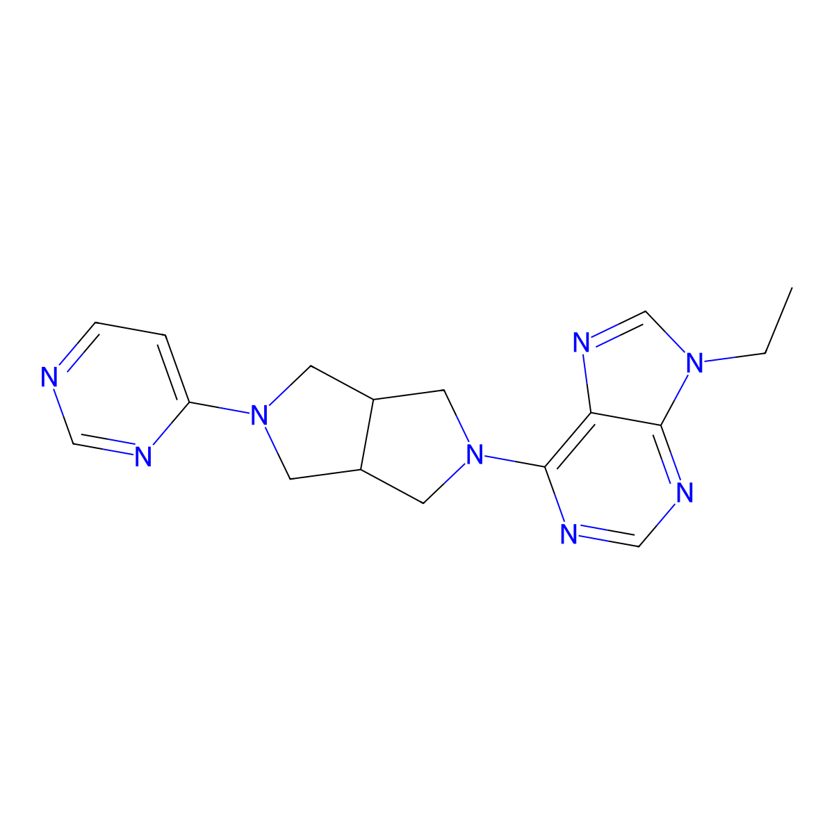 9-ethyl-6-[5-(pyrimidin-4-yl)-octahydropyrrolo[3,4-c]pyrrol-2-yl]-9H-purine molecular structure, CAS 2742040-77-1