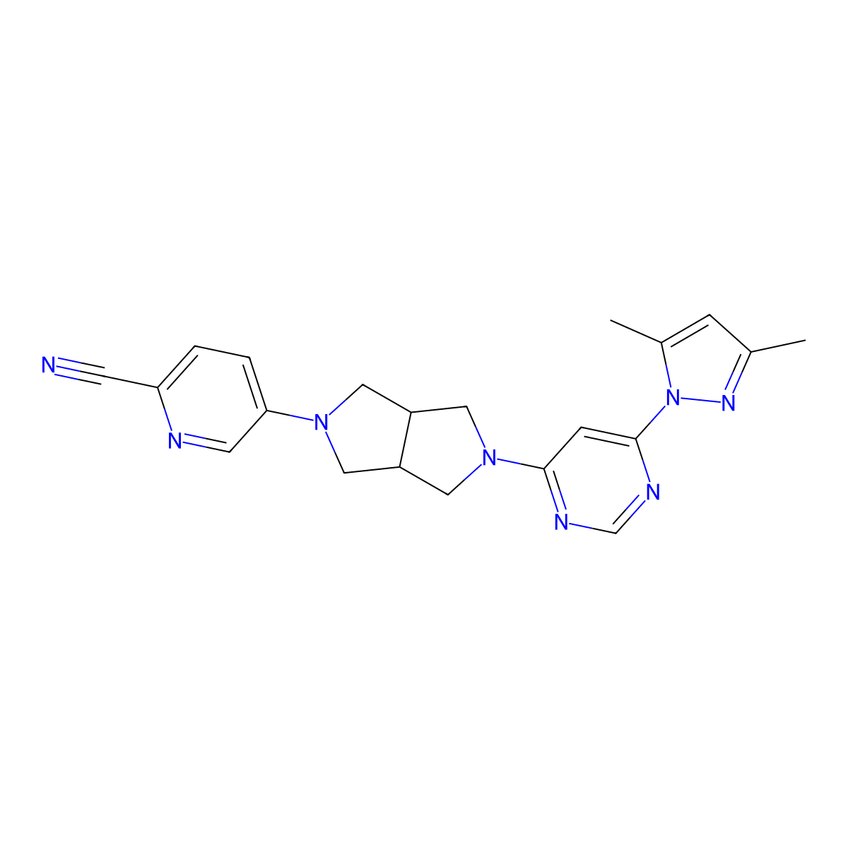 5-{5-[6-(3,5-dimethyl-1H-pyrazol-1-yl)pyrimidin-4-yl]-octahydropyrrolo[3,4-c]pyrrol-2-yl}pyridine-2-carbonitrile molecular structure, CAS 2742040-78-2