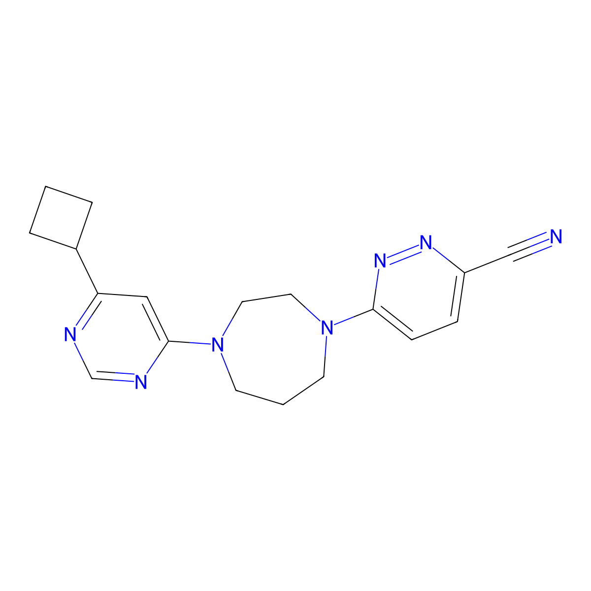 6-[4-(6-Cyclobutylpyrimidin-4-yl)-1,4-diazepan-1-yl]pyridazine-3-carbonitrile molecular structure, CAS 2742040-81-7