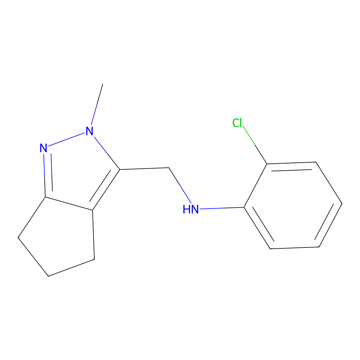 2-chloro-N-({2-methyl-2H,4H,5H,6H-cyclopenta[c]pyrazol-3-yl}methyl)aniline molecular structure, CAS 2742040-82-8