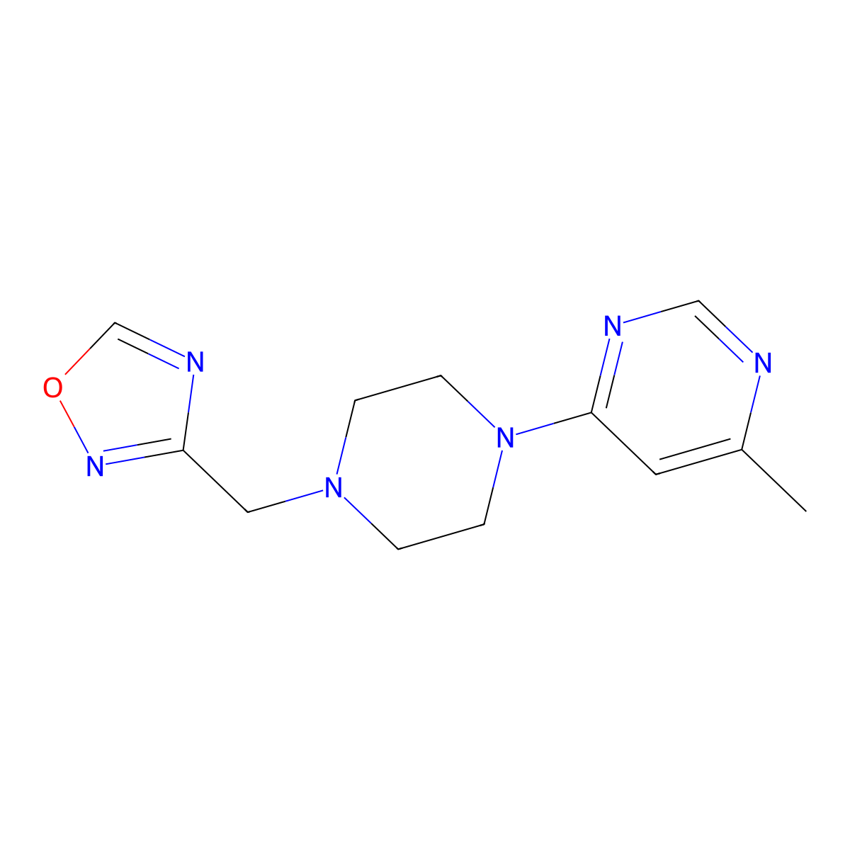 4-Methyl-6-{4-[(1,2,4-oxadiazol-3-yl)methyl]piperazin-1-yl}pyrimidine molecular structure, CAS 2742040-85-1