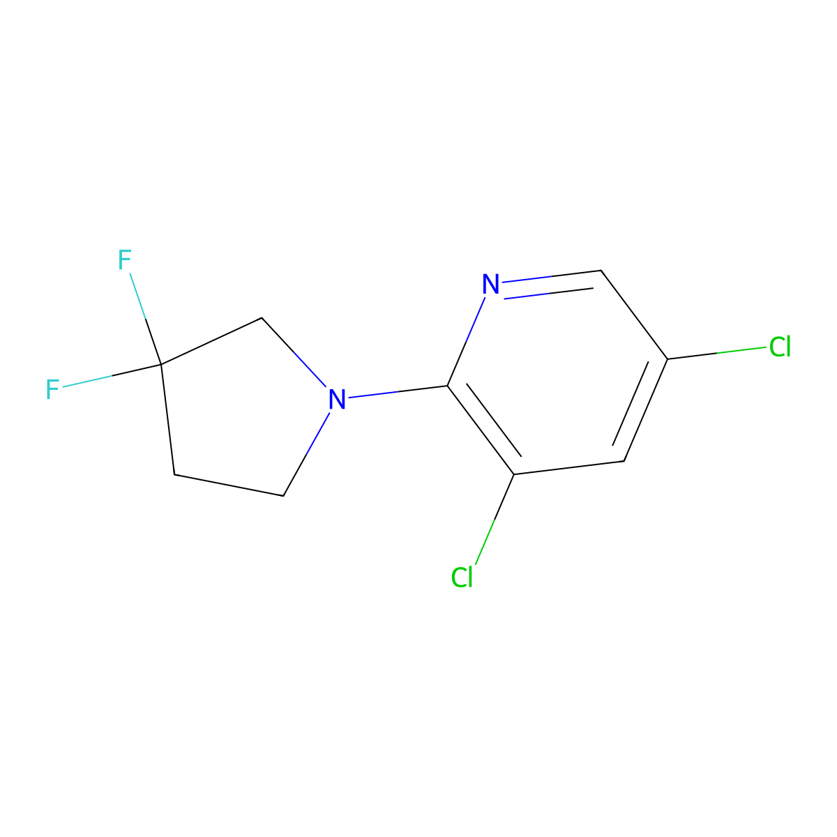 3,5-Dichloro-2-(3,3-difluoropyrrolidin-1-yl)pyridine molecular structure, CAS 2742040-90-8
