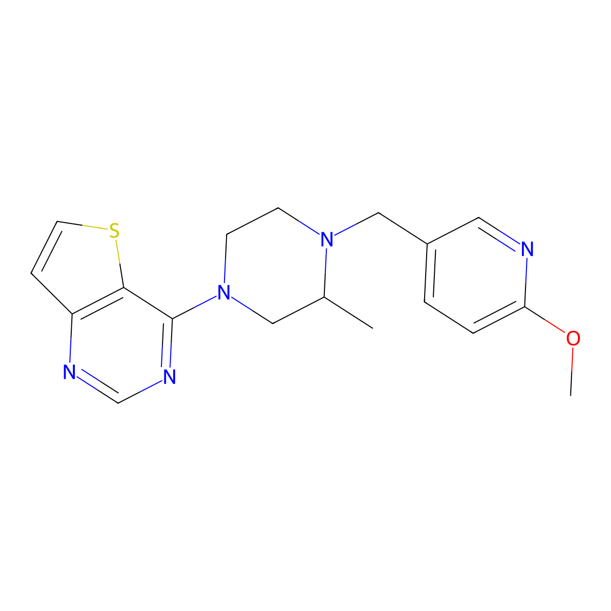 1-[(6-Methoxypyridin-3-yl)methyl]-2-methyl-4-{thieno[3,2-d]pyrimidin-4-yl}piperazine molecular structure, CAS 2742040-94-2