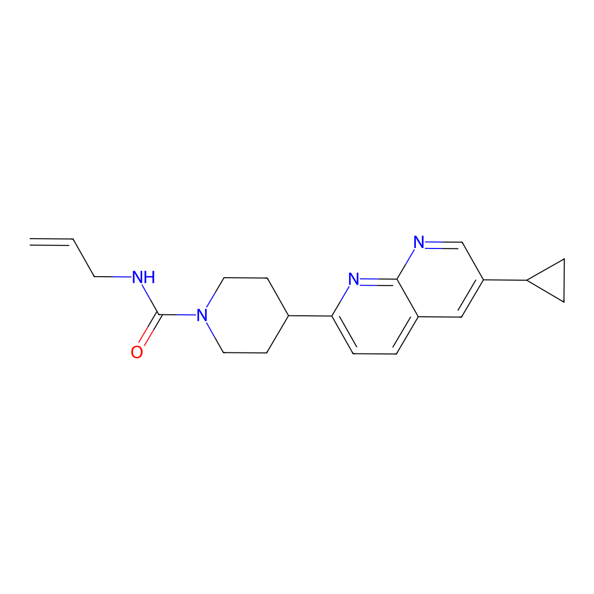 4-(6-cyclopropyl-1,8-naphthyridin-2-yl)-N-(prop-2-en-1-yl)piperidine-1-carboxamide molecular structure, CAS 2742040-95-3