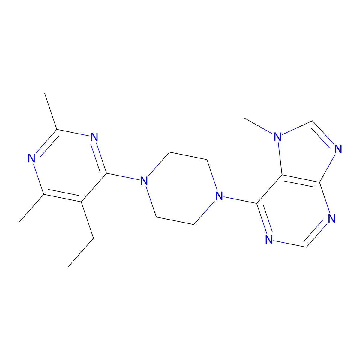 6-[4-(5-ethyl-2,6-dimethylpyrimidin-4-yl)piperazin-1-yl]-7-methyl-7H-purine molecular structure, CAS 2742040-96-4