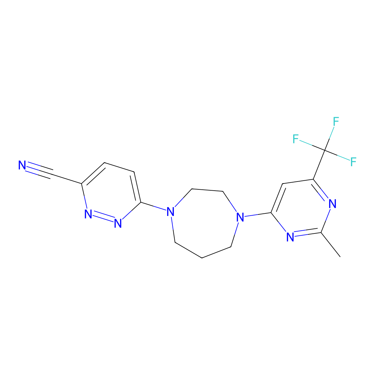 6-{4-[2-Methyl-6-(trifluoromethyl)pyrimidin-4-yl]-1,4-diazepan-1-yl}pyridazine-3-carbonitrile molecular structure, CAS 2742040-97-5