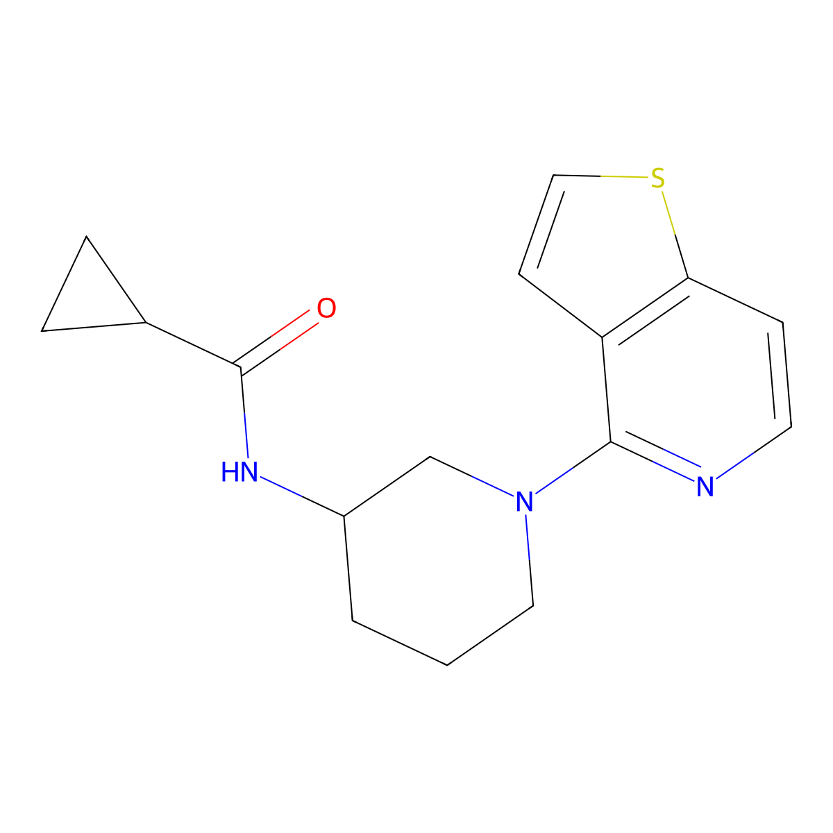 N-(1-{thieno[3,2-c]pyridin-4-yl}piperidin-3-yl)cyclopropanecarboxamide molecular structure, CAS 2742040-98-6