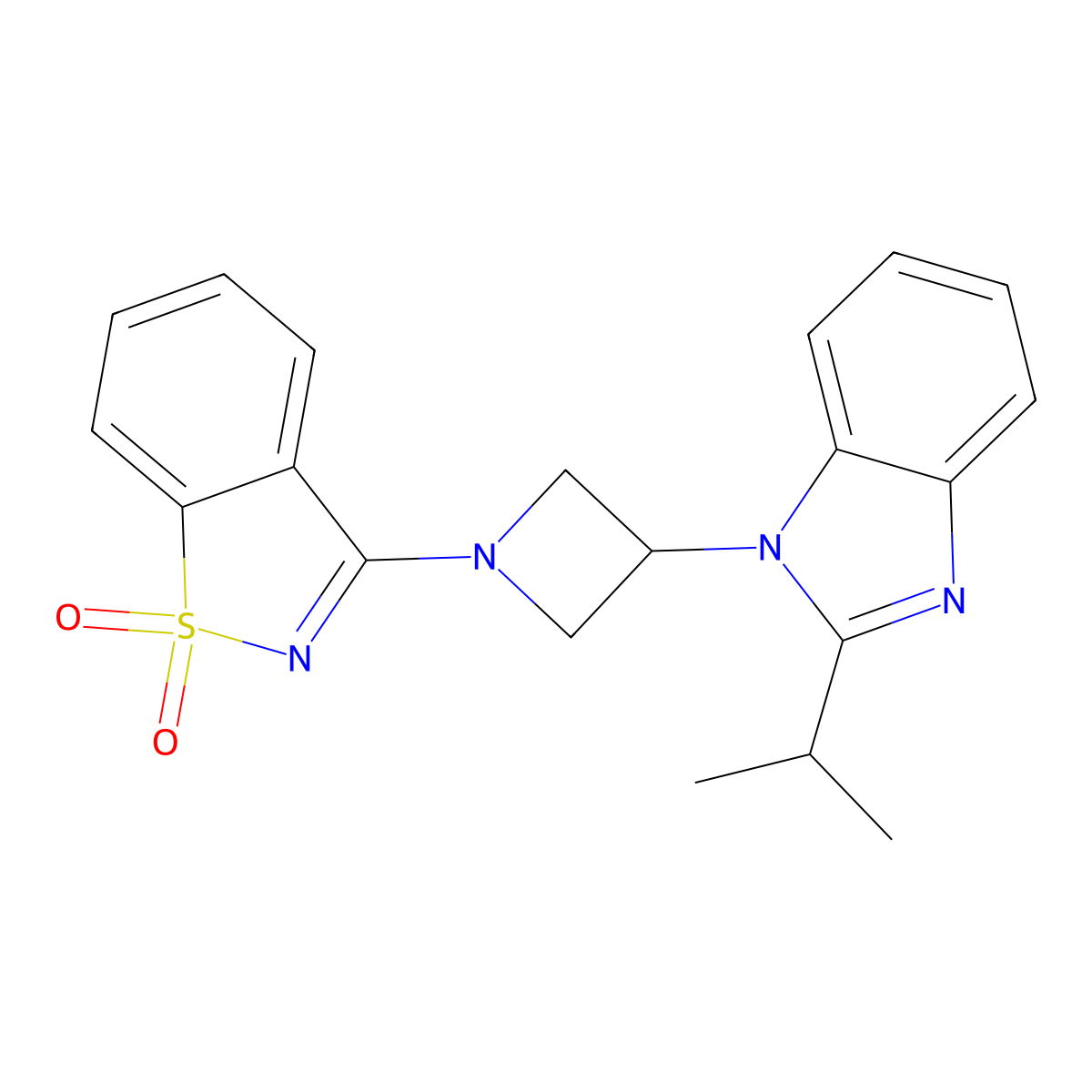 3-[3-(2-Propan-2-ylbenzimidazol-1-yl)azetidin-1-yl]-1,2-benzothiazole 1,1-dioxide molecular structure, CAS 2742040-99-7