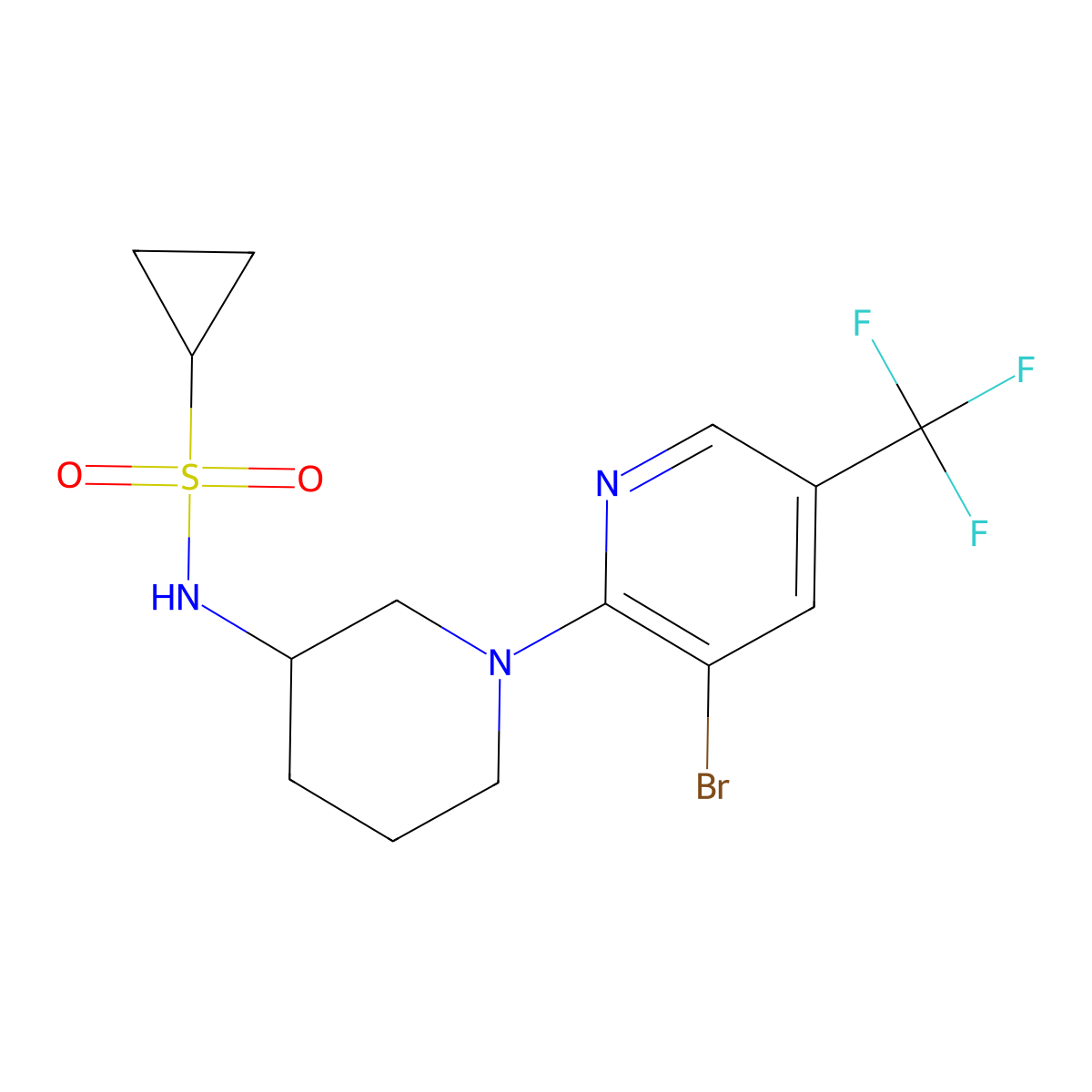 N-{1-[3-bromo-5-(trifluoromethyl)pyridin-2-yl]piperidin-3-yl}cyclopropanesulfonamide molecular structure, CAS 2742041-08-1