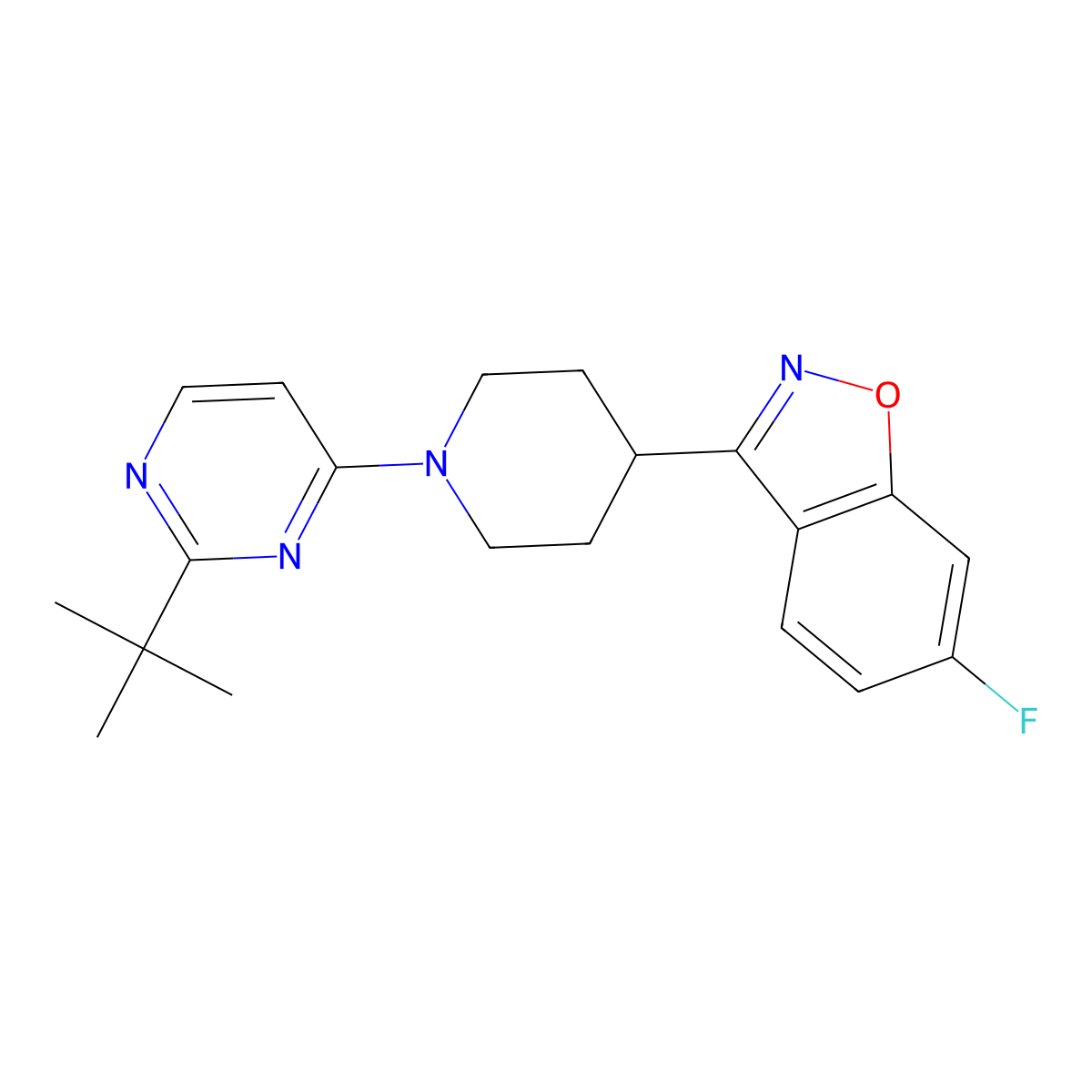 3-[1-(2-Tert-butylpyrimidin-4-yl)piperidin-4-yl]-6-fluoro-1,2-benzoxazole molecular structure, CAS 2742041-12-7