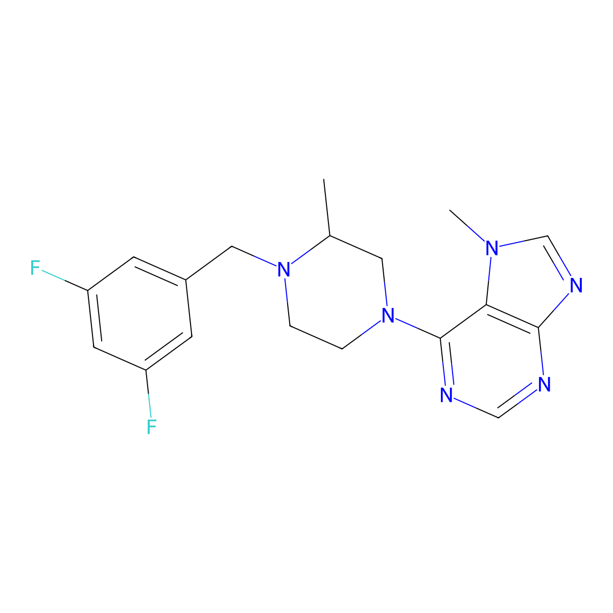6-{4-[(3,5-difluorophenyl)methyl]-3-methylpiperazin-1-yl}-7-methyl-7H-purine molecular structure, CAS 2742041-13-8