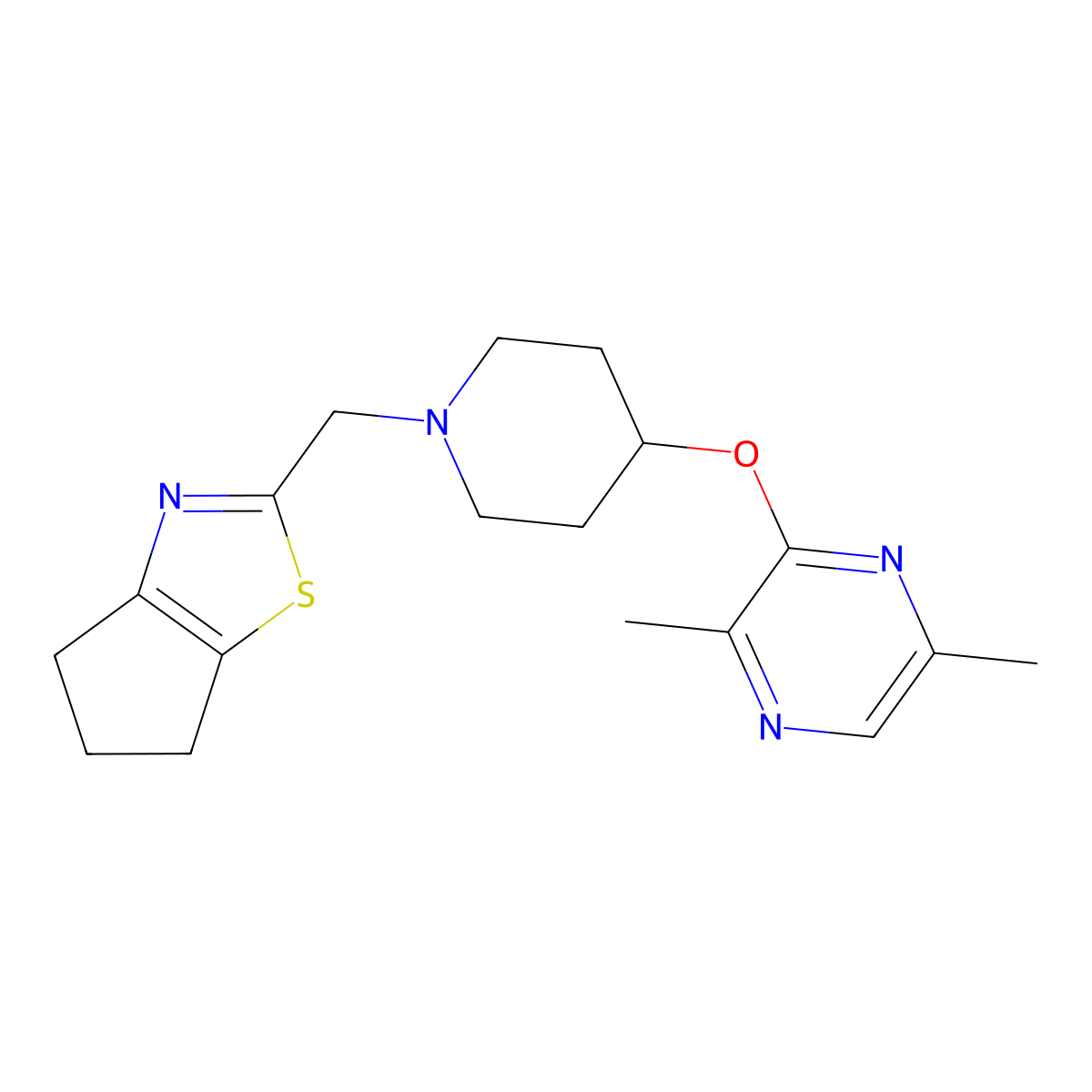 3-{[1-({4H,5H,6H-cyclopenta[d][1,3]thiazol-2-yl}methyl)piperidin-4-yl]oxy}-2,5-dimethylpyrazine molecular structure, CAS 2742041-14-9