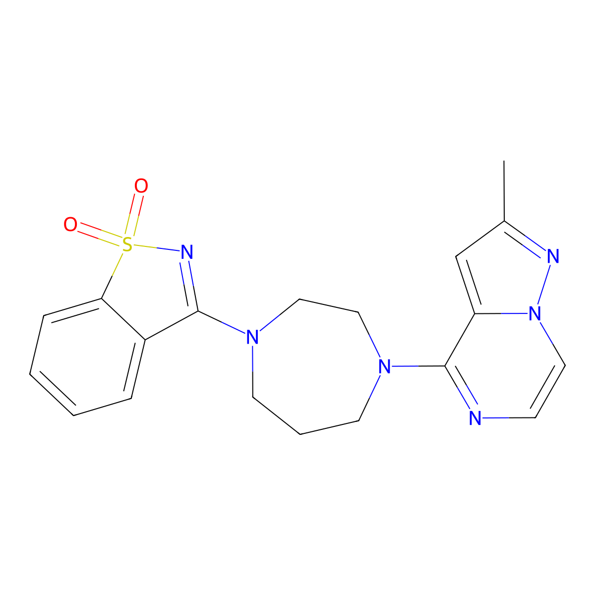 3-[4-(2-Methylpyrazolo[1,5-a]pyrazin-4-yl)-1,4-diazepan-1-yl]-1,2-benzothiazole 1,1-dioxide molecular structure, CAS 2742041-15-0