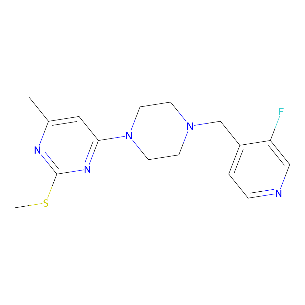 4-{4-[(3-Fluoropyridin-4-yl)methyl]piperazin-1-yl}-6-methyl-2-(methylsulfanyl)pyrimidine molecular structure, CAS 2742041-18-3