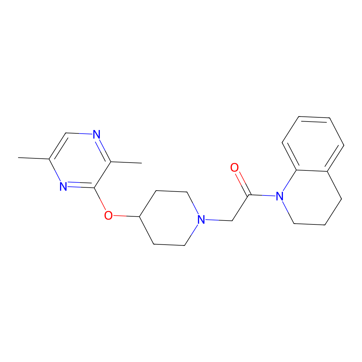 2-{4-[(3,6-Dimethylpyrazin-2-yl)oxy]piperidin-1-yl}-1-(1,2,3,4-tetrahydroquinolin-1-yl)ethan-1-one molecular structure, CAS 2742041-20-7