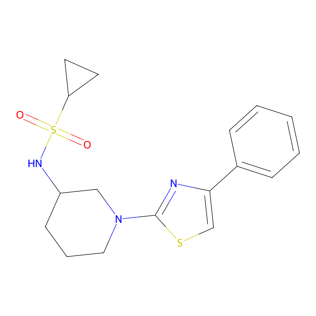 N-[1-(4-phenyl-1,3-thiazol-2-yl)piperidin-3-yl]cyclopropanesulfonamide molecular structure, CAS 2742041-22-9
