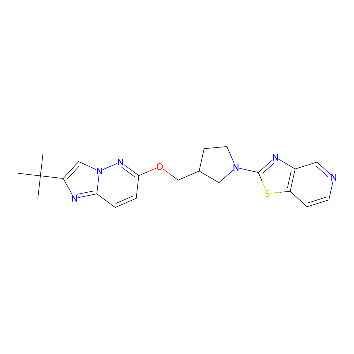 3-[({2-Tert-butylimidazo[1,2-b]pyridazin-6-yl}oxy)methyl]-1-{[1,3]thiazolo[4,5-c]pyridin-2-yl}pyrrolidine molecular structure, CAS 2742041-24-1