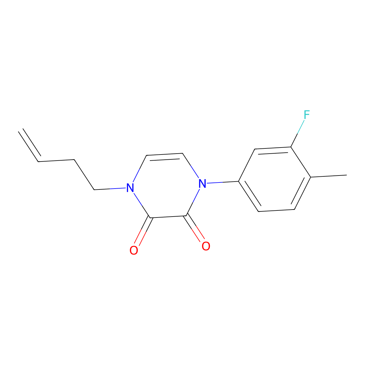 1-(But-3-en-1-yl)-4-(3-fluoro-4-methylphenyl)-1,2,3,4-tetrahydropyrazine-2,3-dione molecular structure, CAS 2742041-27-4