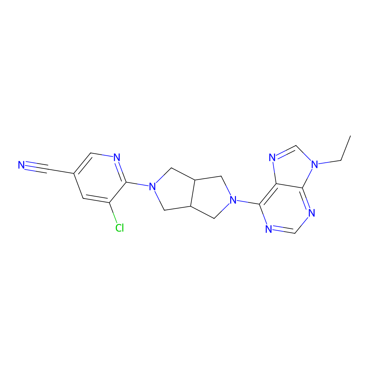 5-chloro-6-[5-(9-ethyl-9H-purin-6-yl)-octahydropyrrolo[3,4-c]pyrrol-2-yl]pyridine-3-carbonitrile molecular structure, CAS 2742041-28-5