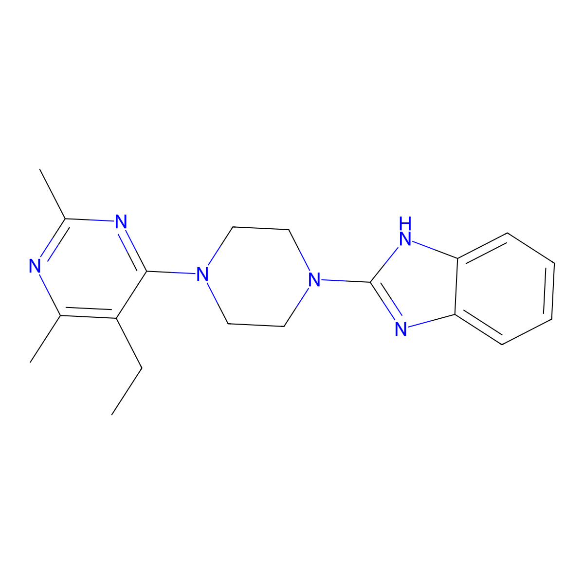 2-[4-(5-ethyl-2,6-dimethylpyrimidin-4-yl)piperazin-1-yl]-1H-benzimidazole molecular structure, CAS 2742041-29-6