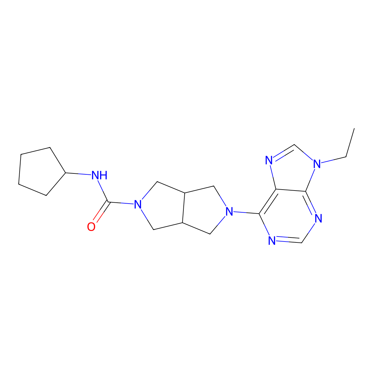 N-cyclopentyl-5-(9-ethyl-9H-purin-6-yl)-octahydropyrrolo[3,4-c]pyrrole-2-carboxamide molecular structure, CAS 2742041-31-0