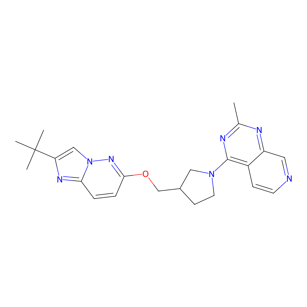 3-[({2-Tert-butylimidazo[1,2-b]pyridazin-6-yl}oxy)methyl]-1-{2-methylpyrido[3,4-d]pyrimidin-4-yl}pyrrolidine molecular structure, CAS 2742041-33-2