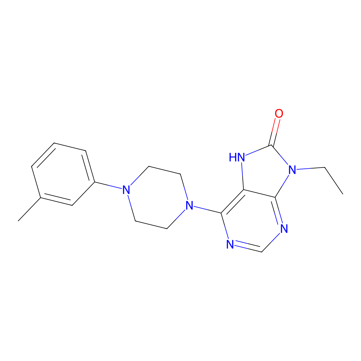 9-ethyl-6-[4-(3-methylphenyl)piperazin-1-yl]-8,9-dihydro-7H-purin-8-one molecular structure, CAS 2742041-37-6