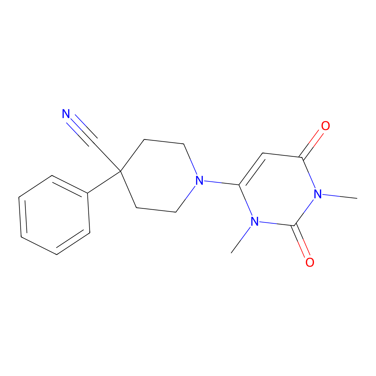 1-(1,3-Dimethyl-2,6-dioxo-1,2,3,6-tetrahydropyrimidin-4-yl)-4-phenylpiperidine-4-carbonitrile molecular structure, CAS 2742041-39-8