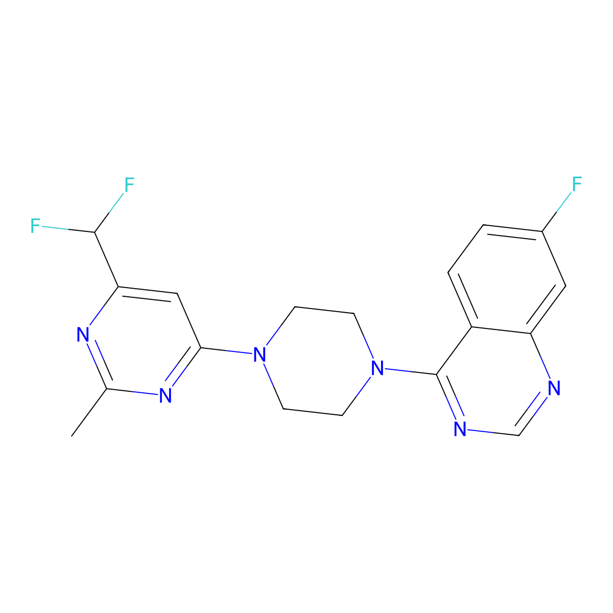 4-{4-[6-(Difluoromethyl)-2-methylpyrimidin-4-yl]piperazin-1-yl}-7-fluoroquinazoline molecular structure, CAS 2742041-44-5