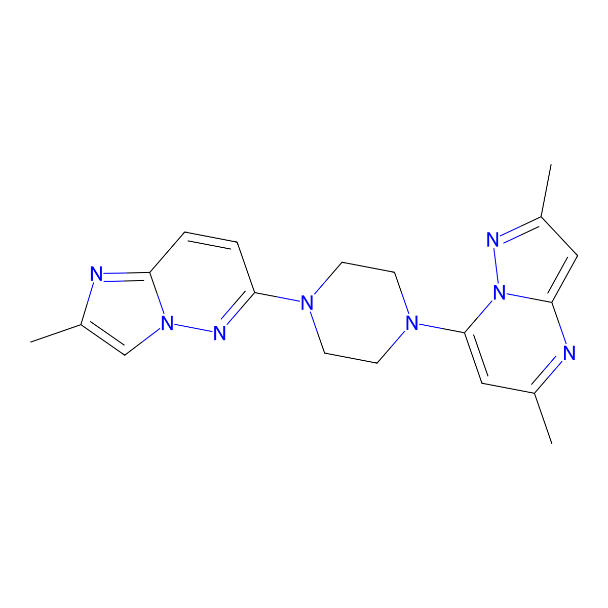 1-{2,5-Dimethylpyrazolo[1,5-a]pyrimidin-7-yl}-4-{2-methylimidazo[1,2-b]pyridazin-6-yl}piperazine molecular structure, CAS 2742041-48-9