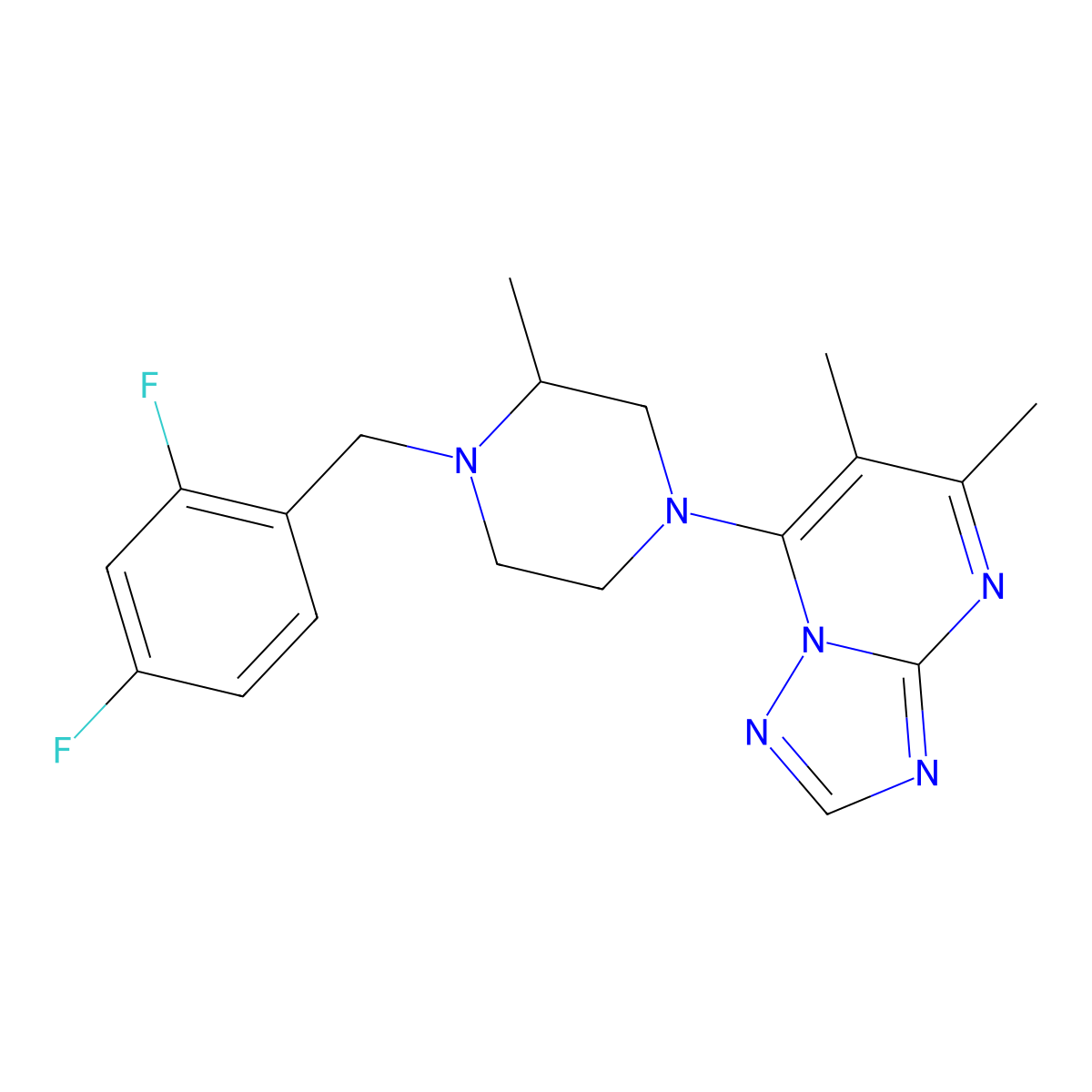 1-[(2,4-Difluorophenyl)methyl]-4-{5,6-dimethyl-[1,2,4]triazolo[1,5-a]pyrimidin-7-yl}-2-methylpiperazine molecular structure, CAS 2742041-60-5