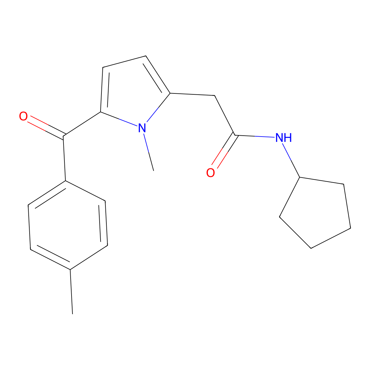 N-cyclopentyl-2-[1-methyl-5-(4-methylbenzoyl)-1H-pyrrol-2-yl]acetamide molecular structure, CAS 2742041-63-8