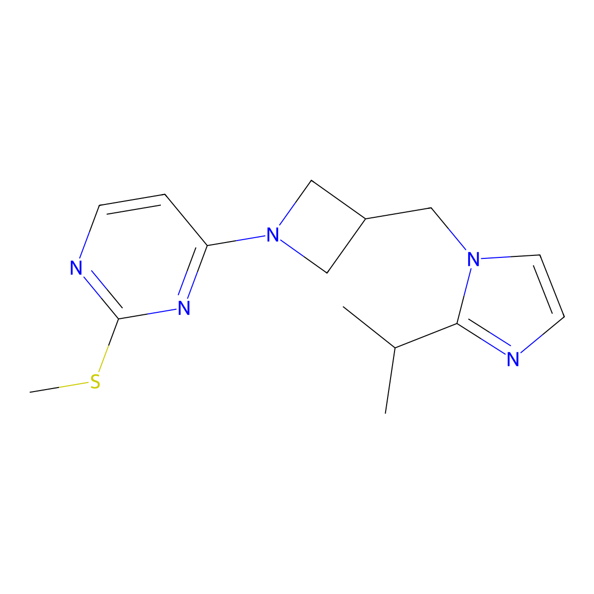 2-(methylsulfanyl)-4-(3-{[2-(propan-2-yl)-1H-imidazol-1-yl]methyl}azetidin-1-yl)pyrimidine molecular structure, CAS 2742041-68-3