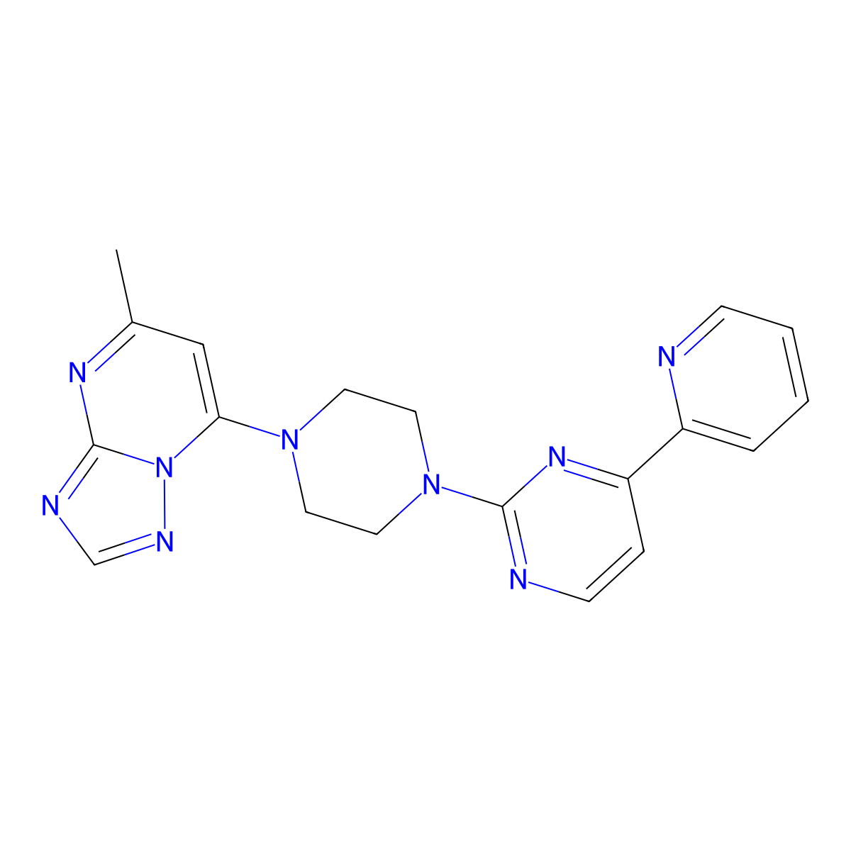 2-(4-{5-Methyl-[1,2,4]triazolo[1,5-a]pyrimidin-7-yl}piperazin-1-yl)-4-(pyridin-2-yl)pyrimidine molecular structure, CAS 2742041-69-4