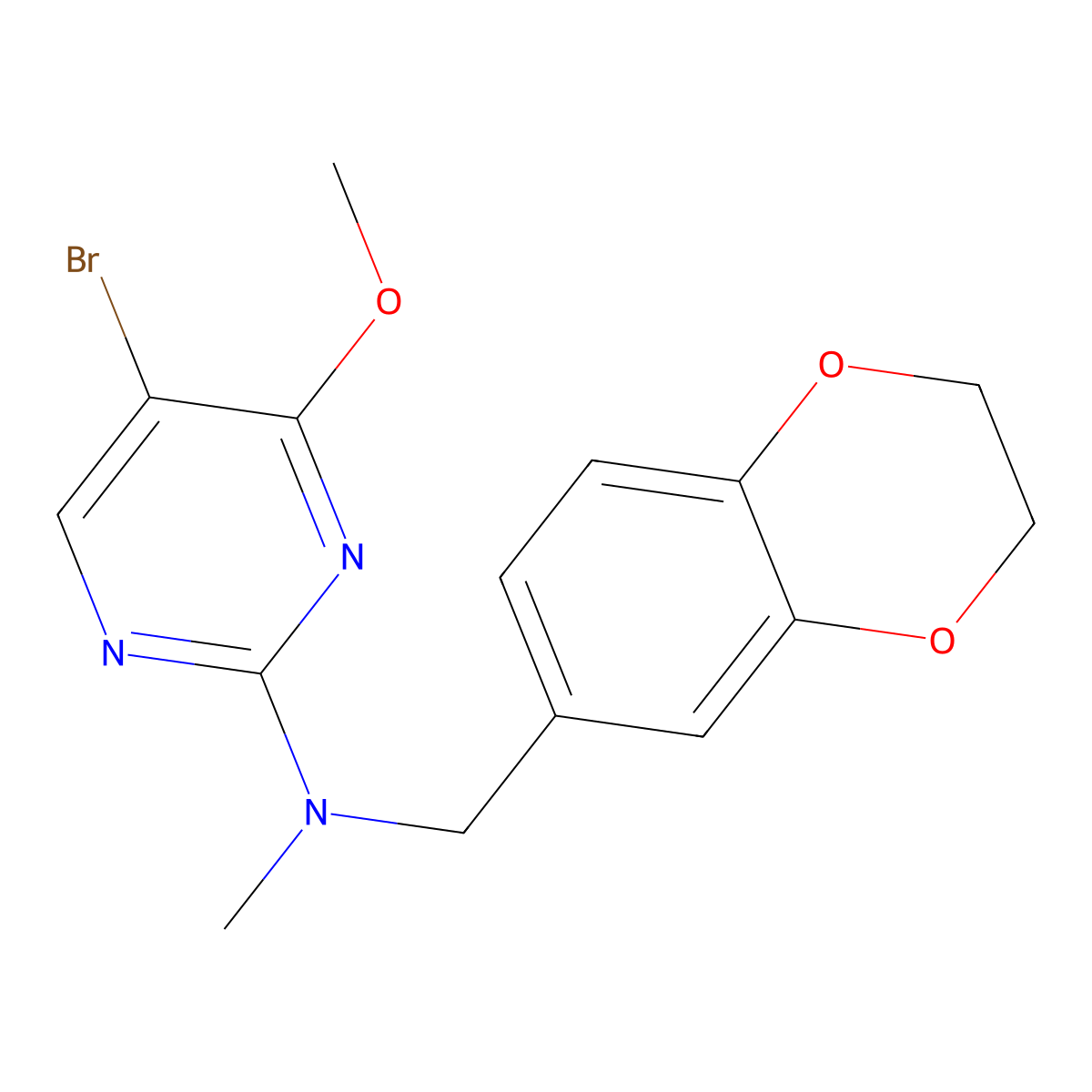 5-bromo-N-[(2,3-dihydro-1,4-benzodioxin-6-yl)methyl]-4-methoxy-N-methylpyrimidin-2-amine molecular structure, CAS 2742041-70-7