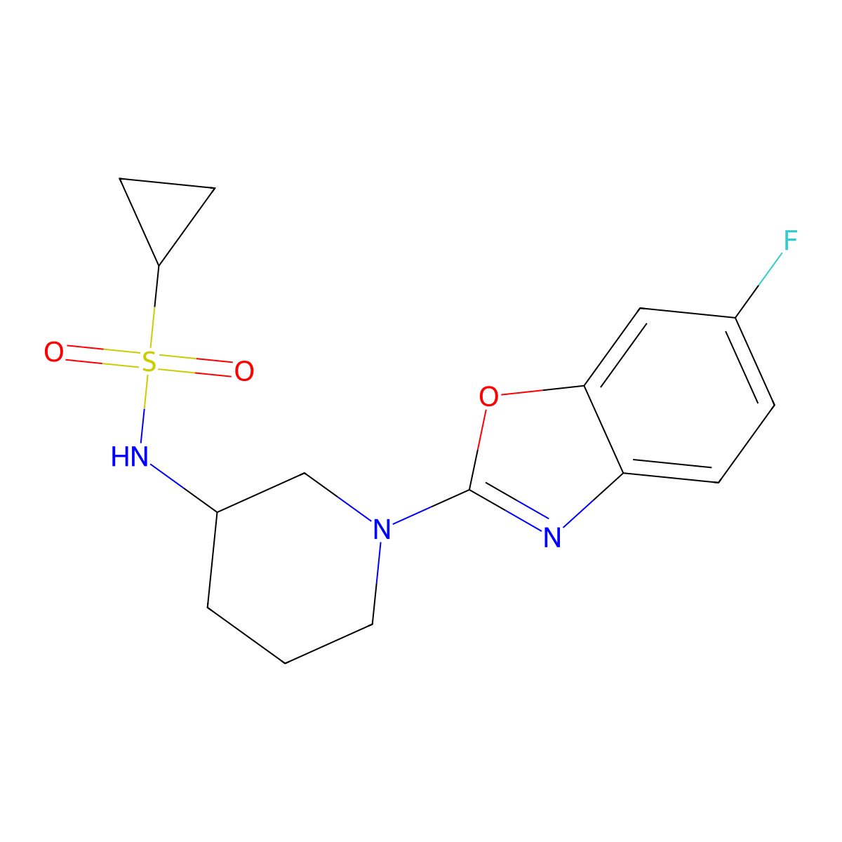N-[1-(6-fluoro-1,3-benzoxazol-2-yl)piperidin-3-yl]cyclopropanesulfonamide molecular structure, CAS 2742041-77-4