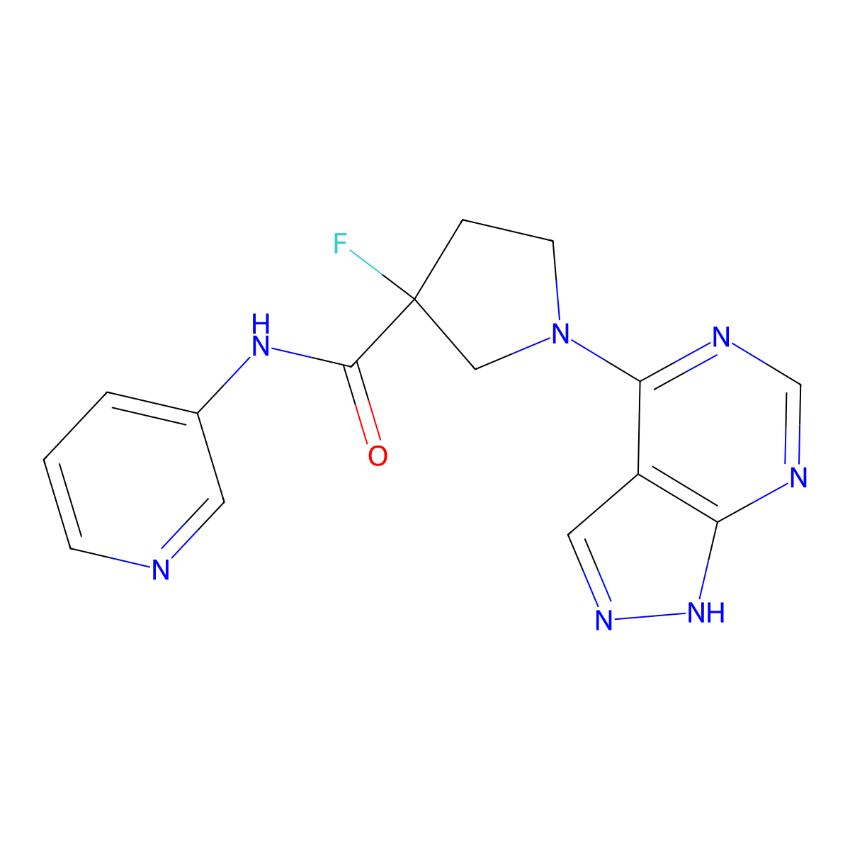 3-fluoro-1-{1H-pyrazolo[3,4-d]pyrimidin-4-yl}-N-(pyridin-3-yl)pyrrolidine-3-carboxamide molecular structure, CAS 2742041-80-9