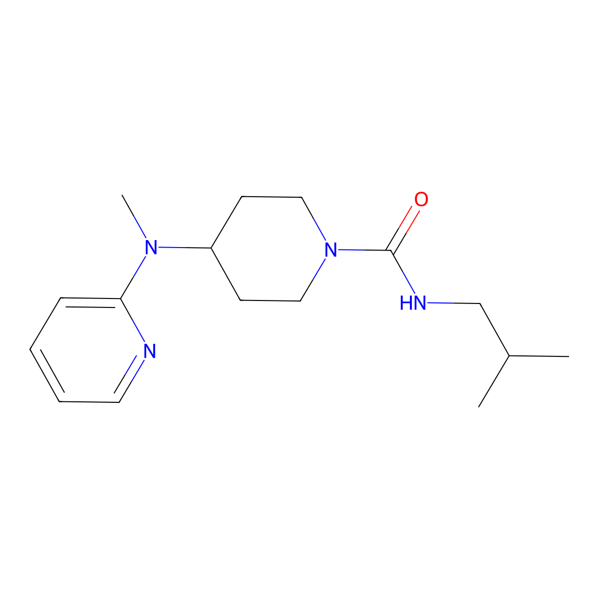 4-[methyl(pyridin-2-yl)amino]-N-(2-methylpropyl)piperidine-1-carboxamide molecular structure, CAS 2742041-81-0