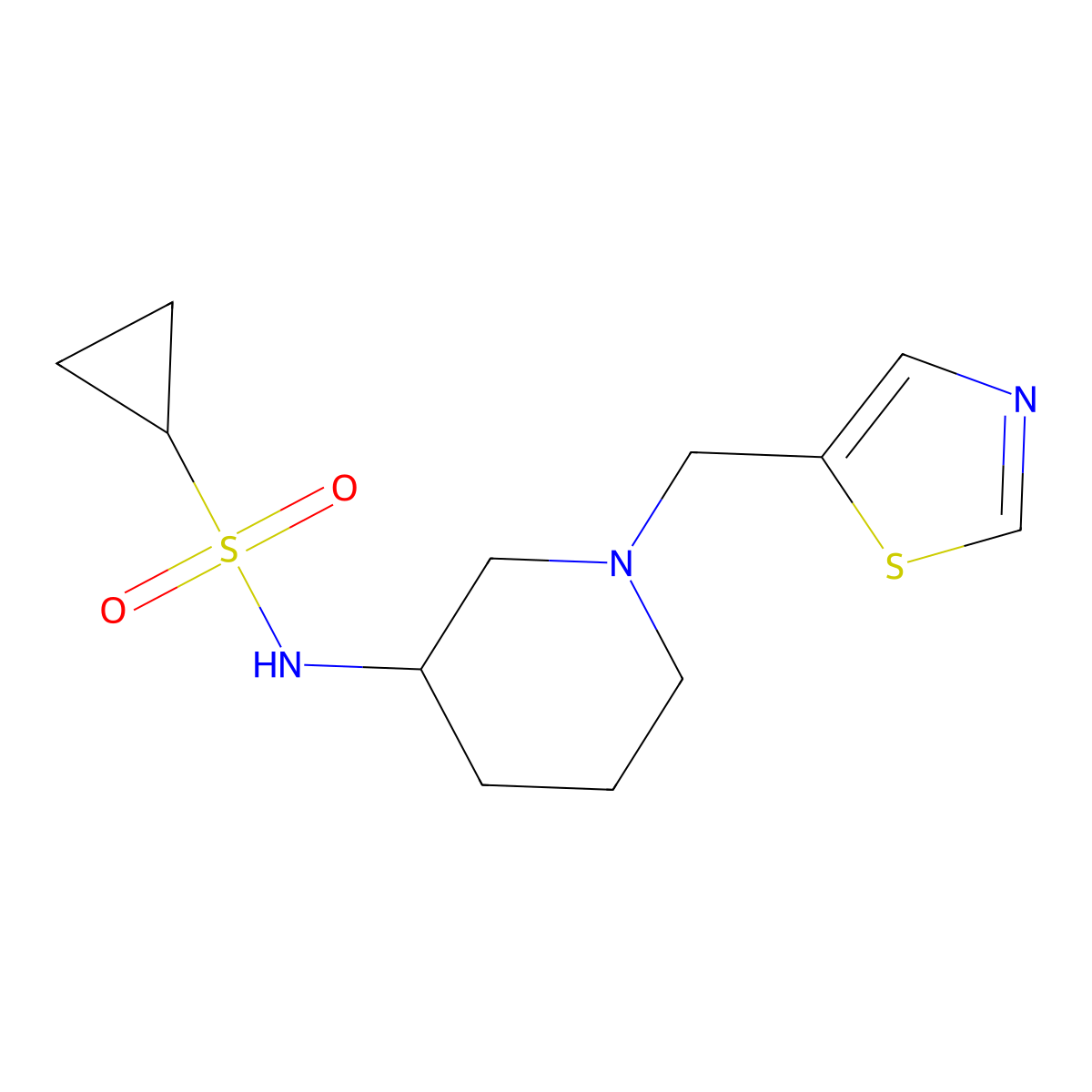 N-{1-[(1,3-thiazol-5-yl)methyl]piperidin-3-yl}cyclopropanesulfonamide molecular structure, CAS 2742041-87-6