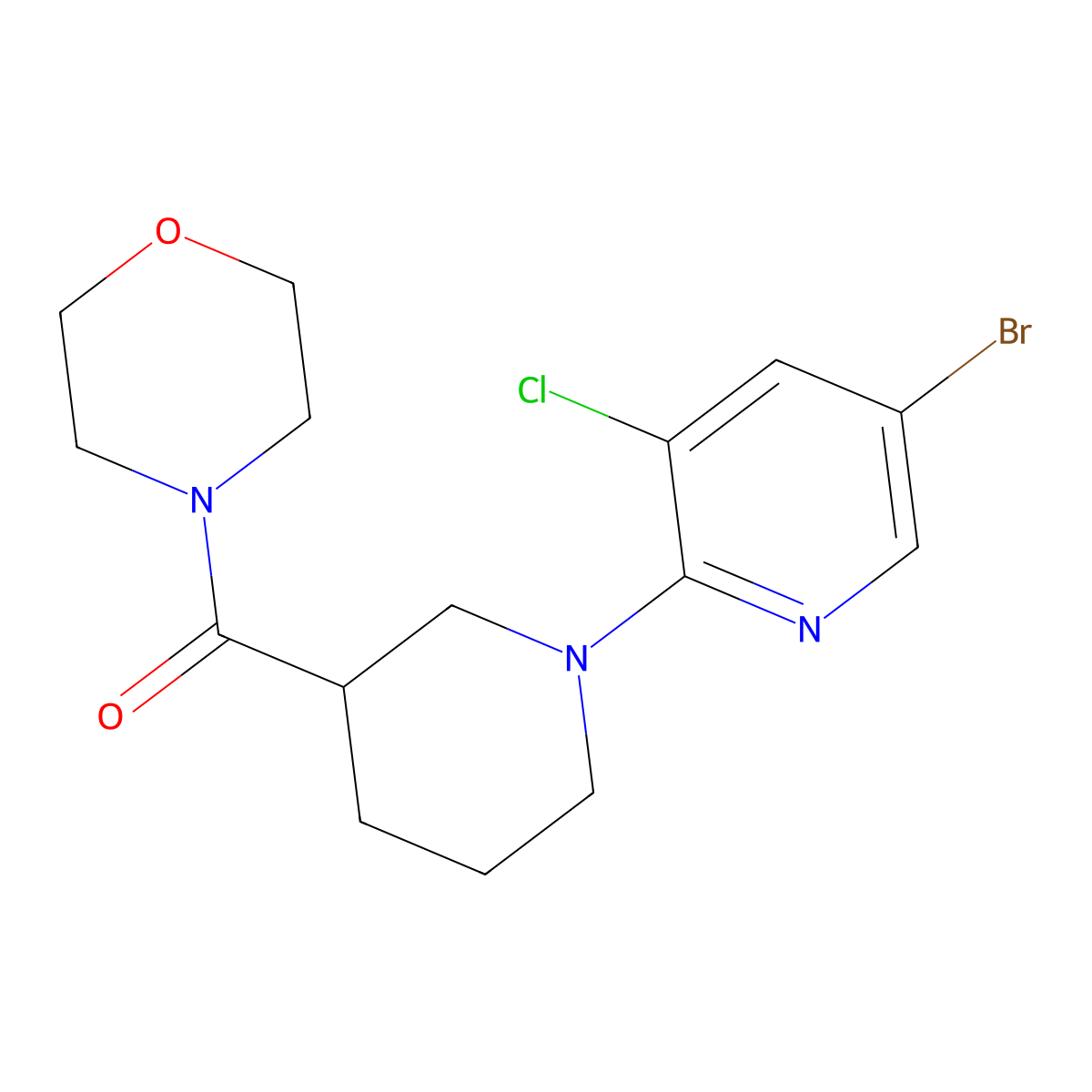4-[1-(5-Bromo-3-chloropyridin-2-yl)piperidine-3-carbonyl]morpholine molecular structure, CAS 2742041-92-3