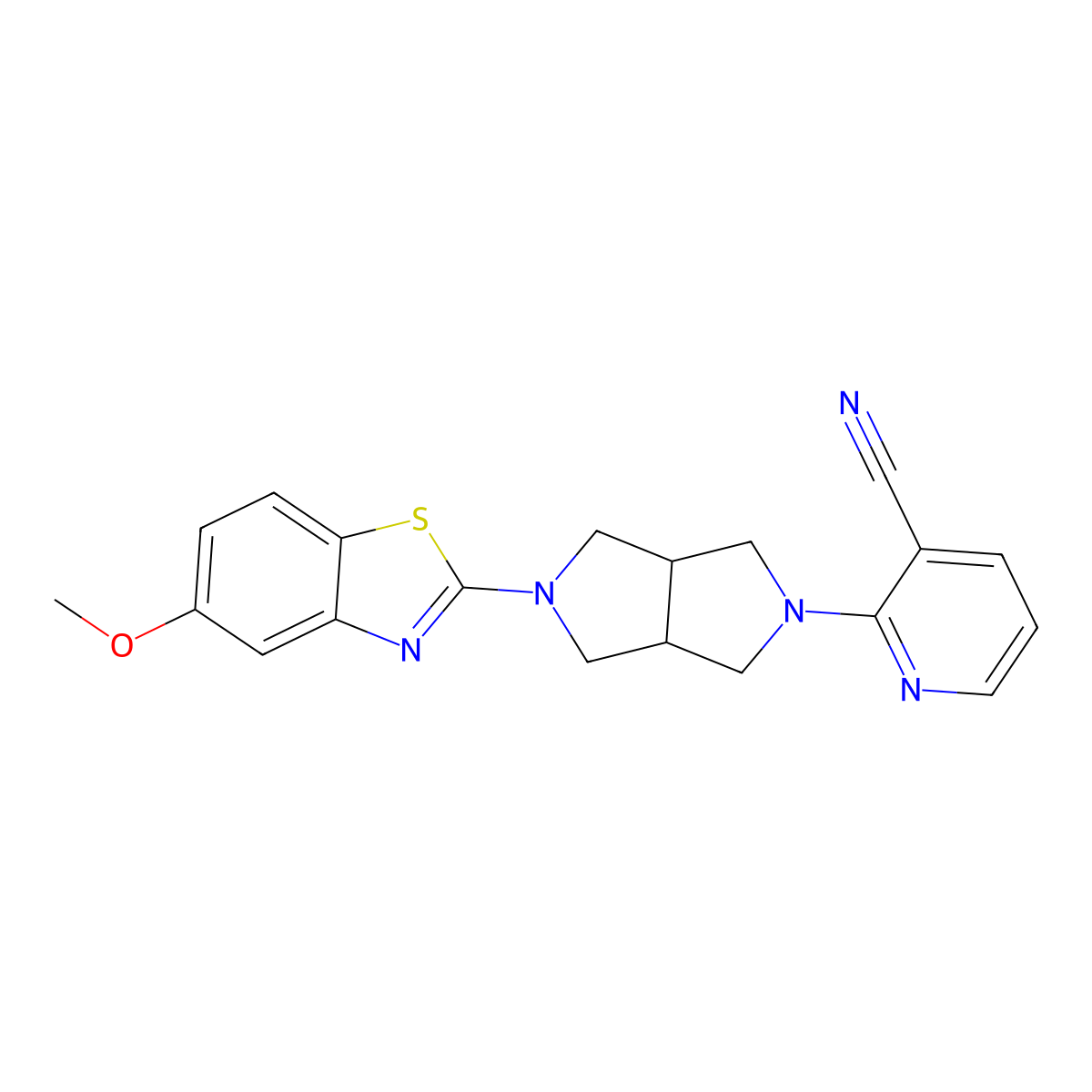 2-[5-(5-Methoxy-1,3-benzothiazol-2-yl)-octahydropyrrolo[3,4-c]pyrrol-2-yl]pyridine-3-carbonitrile molecular structure, CAS 2742041-93-4