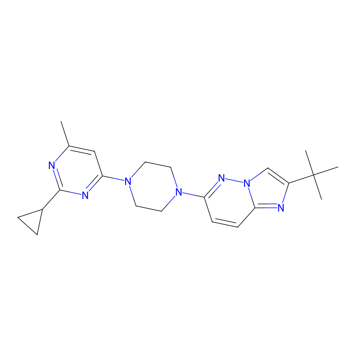 4-(4-{2-Tert-butylimidazo[1,2-b]pyridazin-6-yl}piperazin-1-yl)-2-cyclopropyl-6-methylpyrimidine molecular structure, CAS 2742041-97-8