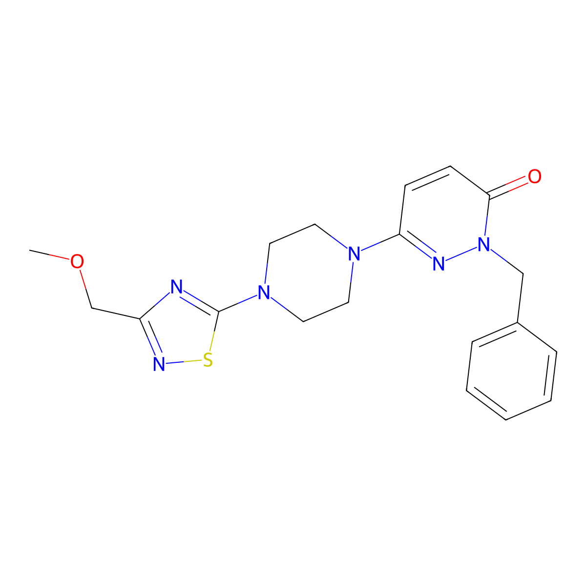 2-Benzyl-6-{4-[3-(methoxymethyl)-1,2,4-thiadiazol-5-yl]piperazin-1-yl}-2,3-dihydropyridazin-3-one molecular structure, CAS 2742042-01-7