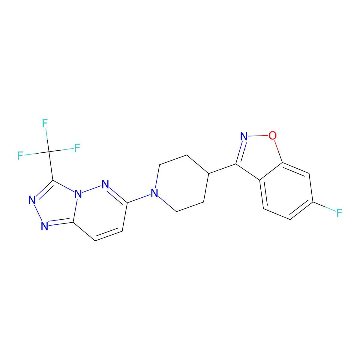 6-Fluoro-3-{1-[3-(trifluoromethyl)-[1,2,4]triazolo[4,3-b]pyridazin-6-yl]piperidin-4-yl}-1,2-benzoxazole molecular structure, CAS 2742042-08-4