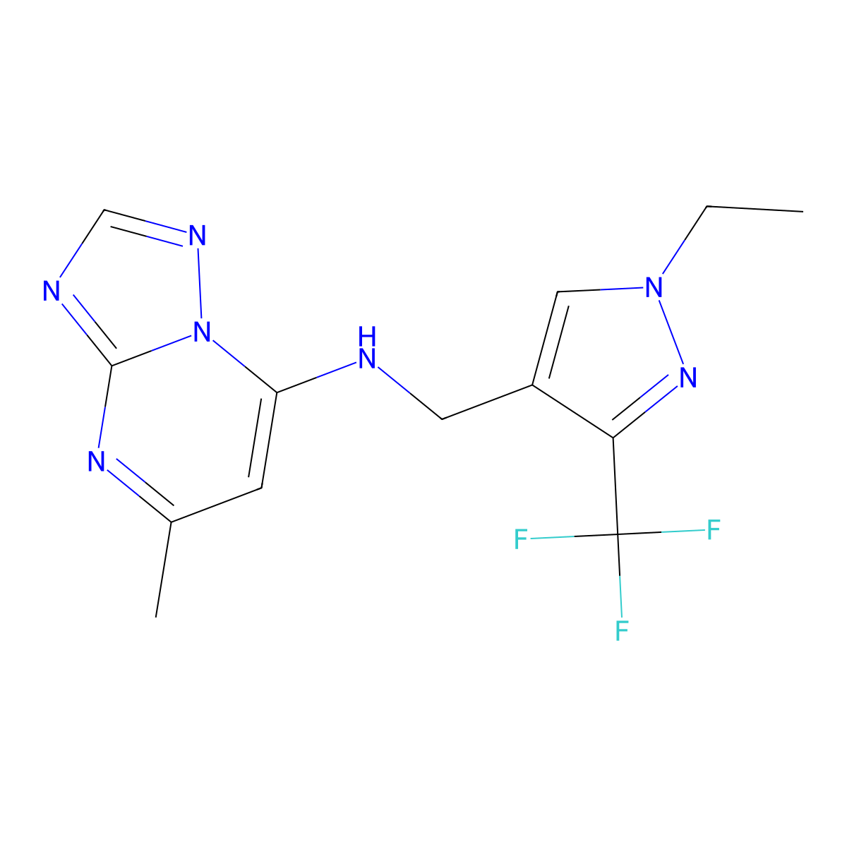 N-{[1-ethyl-3-(trifluoromethyl)-1H-pyrazol-4-yl]methyl}-5-methyl-[1,2,4]triazolo[1,5-a]pyrimidin-7-amine molecular structure, CAS 2742042-09-5